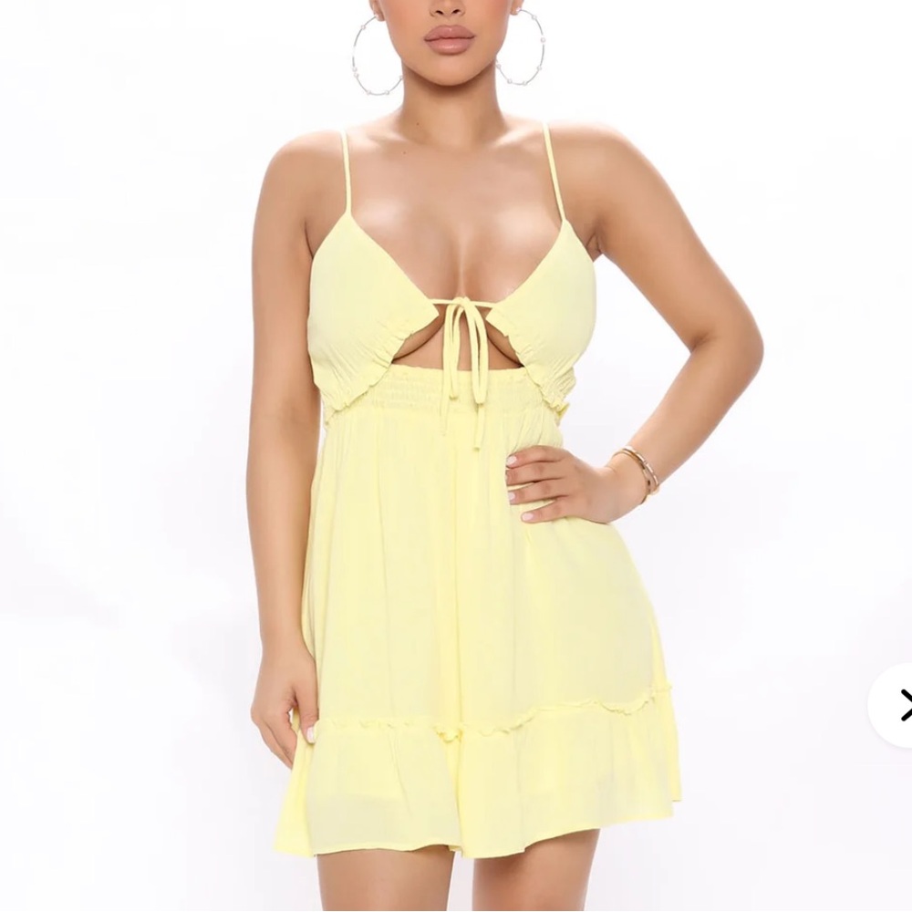 Yellow Sundress with Plunging Neckline and Spaghetti Straps